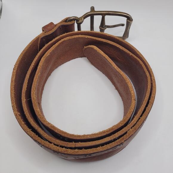 Streets Ahead Belt L Brown Leather Floral Western Tooled Boho Hippie Folk Rustic